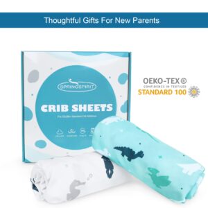 Crib Sheets for Boys or Girls 2-Pack, Fitted Sheet 52'' x 28'' Standard & Toddler Mattres, Soft and Breathable Material, Baby Neutral, Dinosaurs Ocean