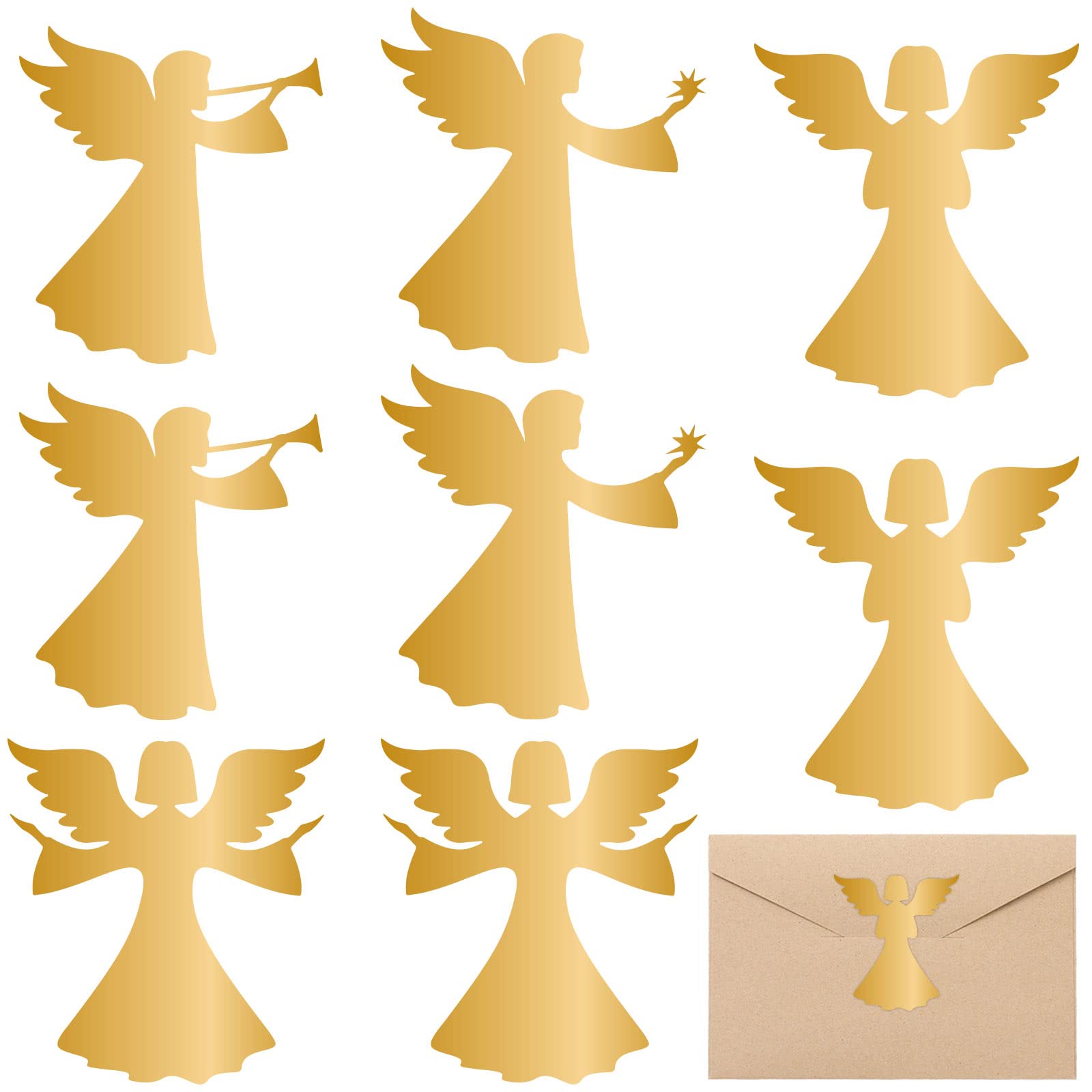 Whaline 400Pcs Christmas Stickers Gold Angel Envelopes Seal Stickers Self-Adhesive Xmas Party Favor Sealing Labels for Holiday Business Wedding Invitations Greeting Cards Supplies, 4 Design