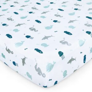 Crib Sheets for Boys or Girls 2-Pack, Fitted Sheet 52'' x 28'' Standard & Toddler Mattres, Soft and Breathable Material, Baby Neutral, Dinosaurs Ocean