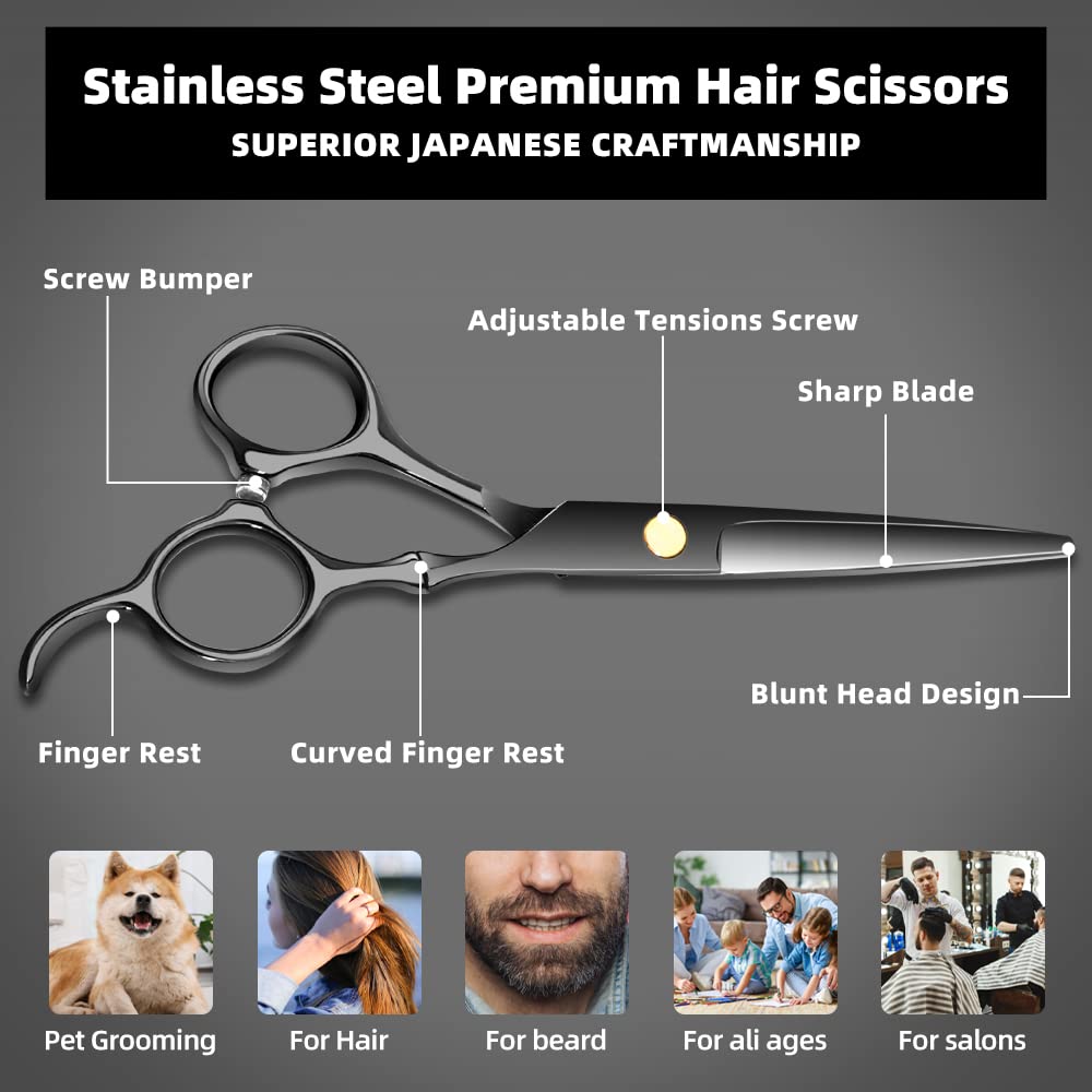 Professional Hairdressing Scissors Stainless Steel Barber Hair Cutting Scissors Straight Scissors Salon Tools for Mother Father Friends' Gifts(BLACK-01)