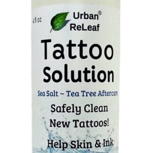 Urban ReLeaf Tattoo Solution ! Natural Sea Salt Aftercare. Safely Clean New Tattoos. Help Skin & Ink Heal Smoothly. Made Fresh in USA. 100% Natural. Reduce ink loss.