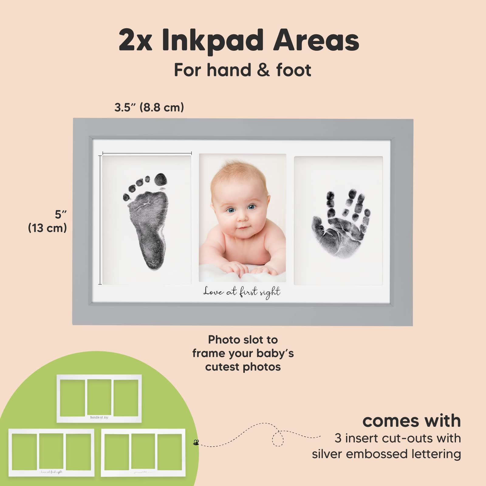 KeaBabies Inkless Baby Hand And Footprint Kit Frame and 2-Pack Inkless Hand and Footprint Kit - Personalized Baby Picture Frame for Newborn - Ink Pad for Baby Hand and Footprint - Mess Free Baby Frame