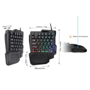 Single Handed Mechanical Gaming Keyboard, Three Color Backlight, 35 Keys Waterproof Keyboard, Ergonomic Design Rubber Non Slip Feet, Plug and Play, Suitable for Computer Mobile Games