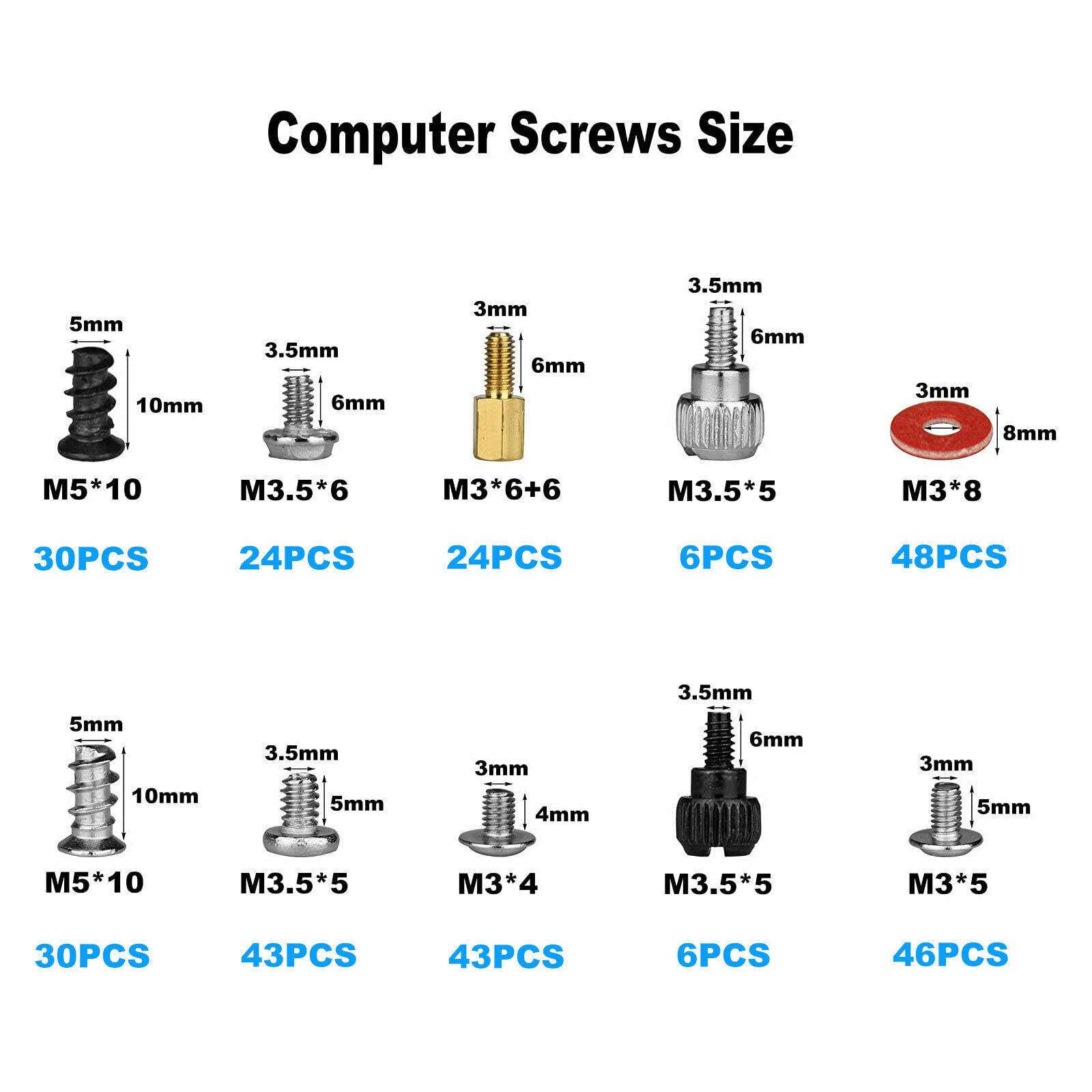 MOOKEENONE 300 Pcs Computer Metal Screws Standoffs Kit for Hard Drive Computer Case Power