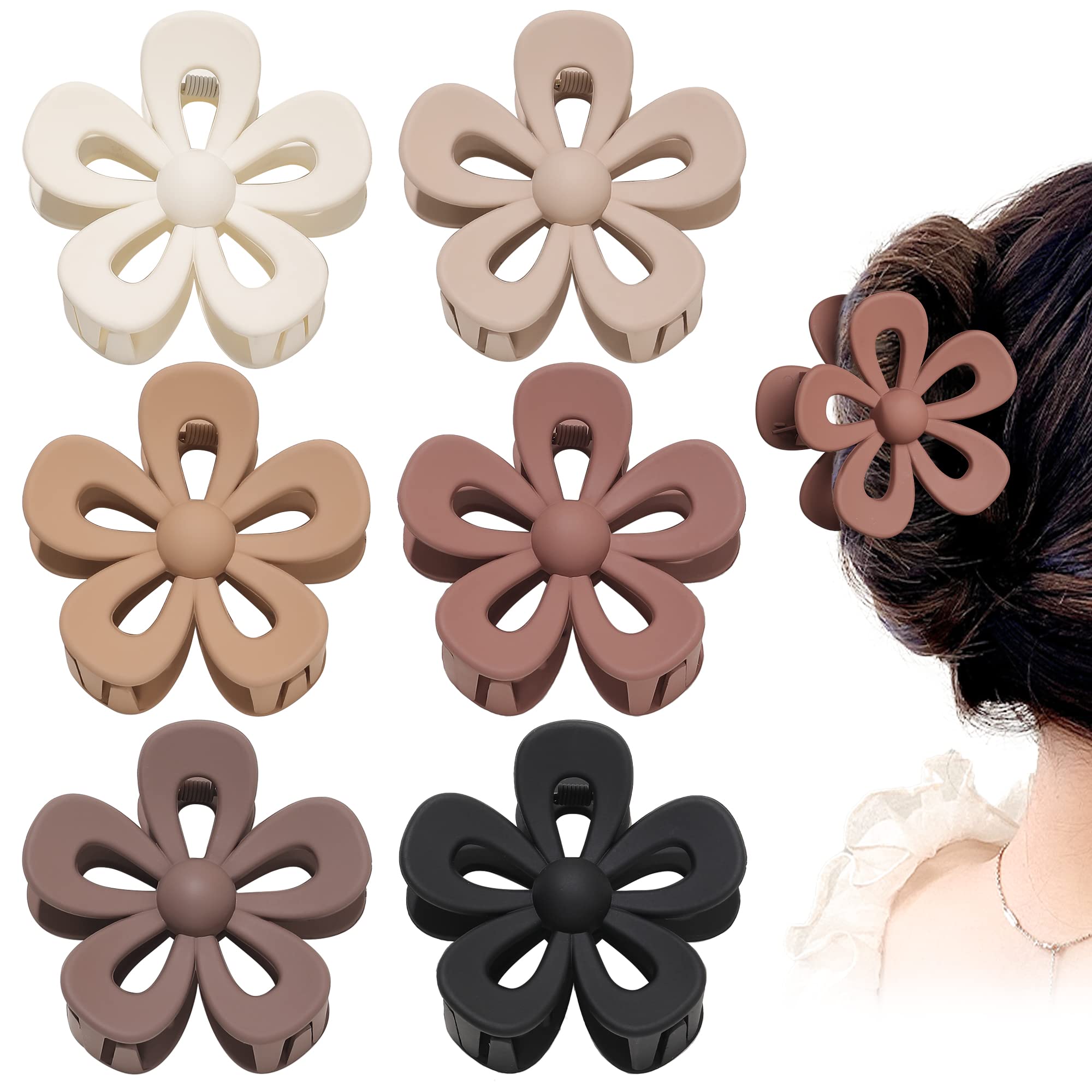 Flower Hair Claw Clip for Women Girls - Cute Matte Flower Non Slip Big Hair Clips for Thick Hair - Strong Hold