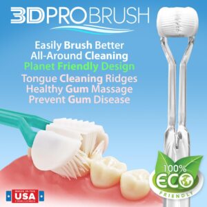 autisticare 3D Pro Brush | Three 3-Sided Toothbrush + 7-Pack Replacement Heads | Sustainable U-Shaped Triple Soft Bristle Heads + Tongue Scraper Approved | USA