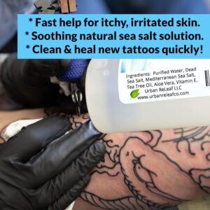 Urban ReLeaf Tattoo Solution ! Natural Sea Salt Aftercare. Safely Clean New Tattoos. Help Skin & Ink Heal Smoothly. Made Fresh in USA. 100% Natural. Reduce ink loss.