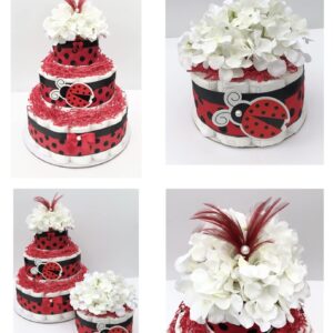 Diaper Cake - Ladybug Style - Neutral - Baby Shower - Centerpiece -3 Tier Cake - Gift