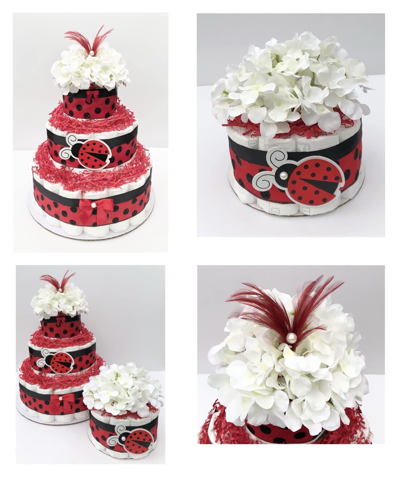 Diaper Cake - Ladybug Style - Neutral - Baby Shower - Centerpiece -3 Tier Cake - Gift