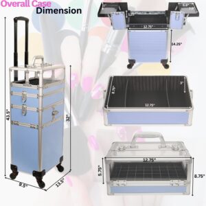 Ver Beauty 7 in 1 Professional Rolling Makeup Nail Tech Travel Case Cosmetic Organizer Storage Clear Acrylic Panel with 4 Wheels Nail Polish Holder and Extra Lid (Lavender Stripe)