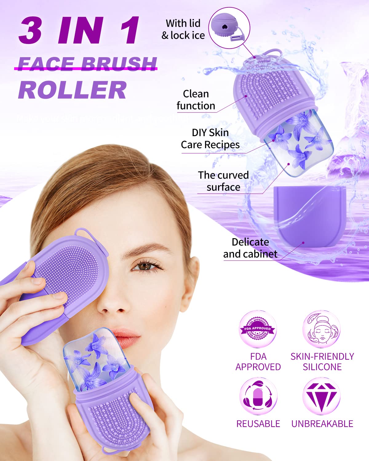 MYSEXY Ice Roller for Face & Eye, Beauty Facial Ice Rollers Ice Holder Mold Face Puffiness Relief Massage Skin Care Tools for Brighten Lubricate Shrink Pores Remove Fine Lines (Purple)