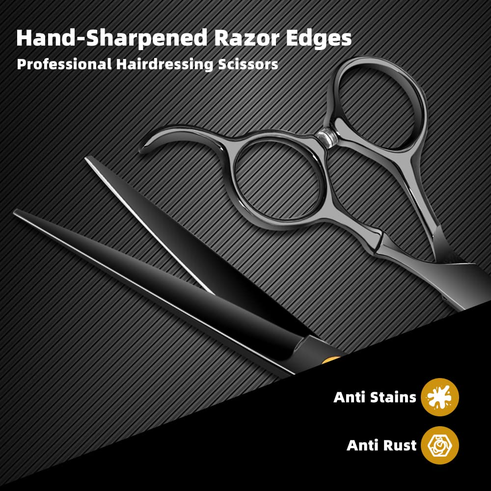 Professional Hairdressing Scissors Stainless Steel Barber Hair Cutting Scissors Straight Scissors Salon Tools for Mother Father Friends' Gifts(BLACK-01)