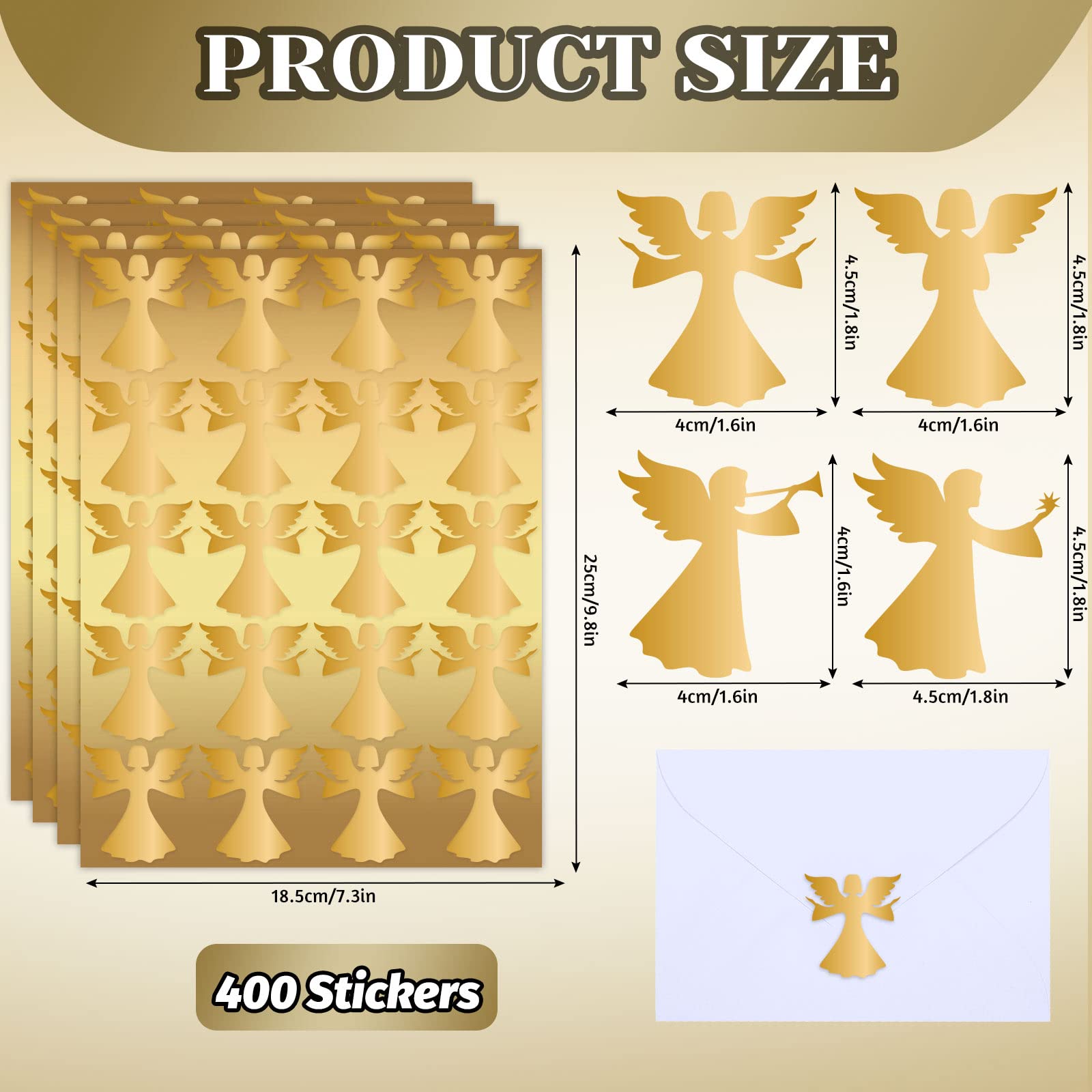 Whaline 400Pcs Christmas Stickers Gold Angel Envelopes Seal Stickers Self-Adhesive Xmas Party Favor Sealing Labels for Holiday Business Wedding Invitations Greeting Cards Supplies, 4 Design