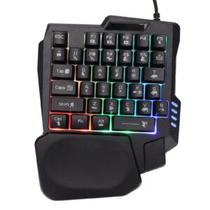 single handed mechanical gaming keyboard, three color backlight, 35 keys waterproof keyboard, ergonomic design rubber non slip feet, plug and play, suitable for computer mobile games