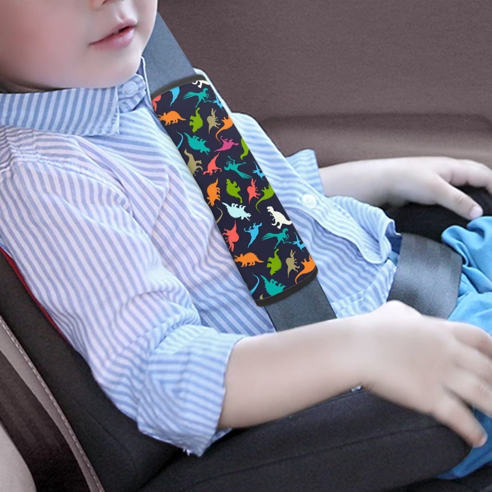 AFPANQZ Funny Cartoon Dinosaur Car Seat Belt Pads Covers for Baby Kids Toddler Comfortable Seat Belt Shoulder Pads Soft Comfy Seat Cushion Shoulder Straps Cushion for Backpack Bag