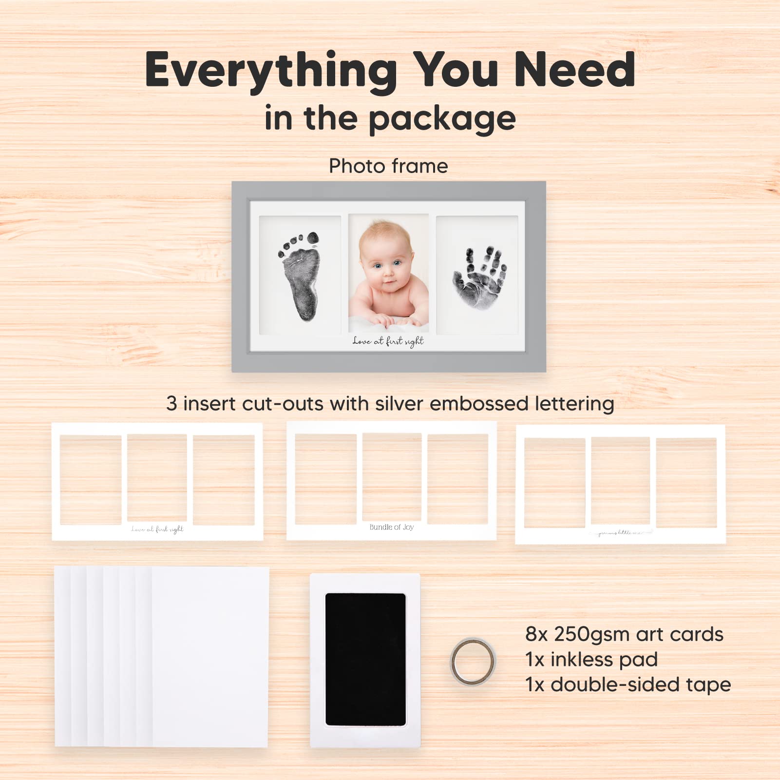 KeaBabies Inkless Baby Hand And Footprint Kit Frame and 2-Pack Inkless Hand and Footprint Kit - Personalized Baby Picture Frame for Newborn - Ink Pad for Baby Hand and Footprint - Mess Free Baby Frame