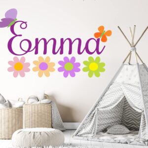 Custom Name Flowers Wall Decal - Personalized Name Butterfly Decor - Daisy Wall Decal Peel and Stick - Pastel Flowers - Girls Flowers Wall Stickers - Wall Decal for Home Nursery Bedroom Decoration