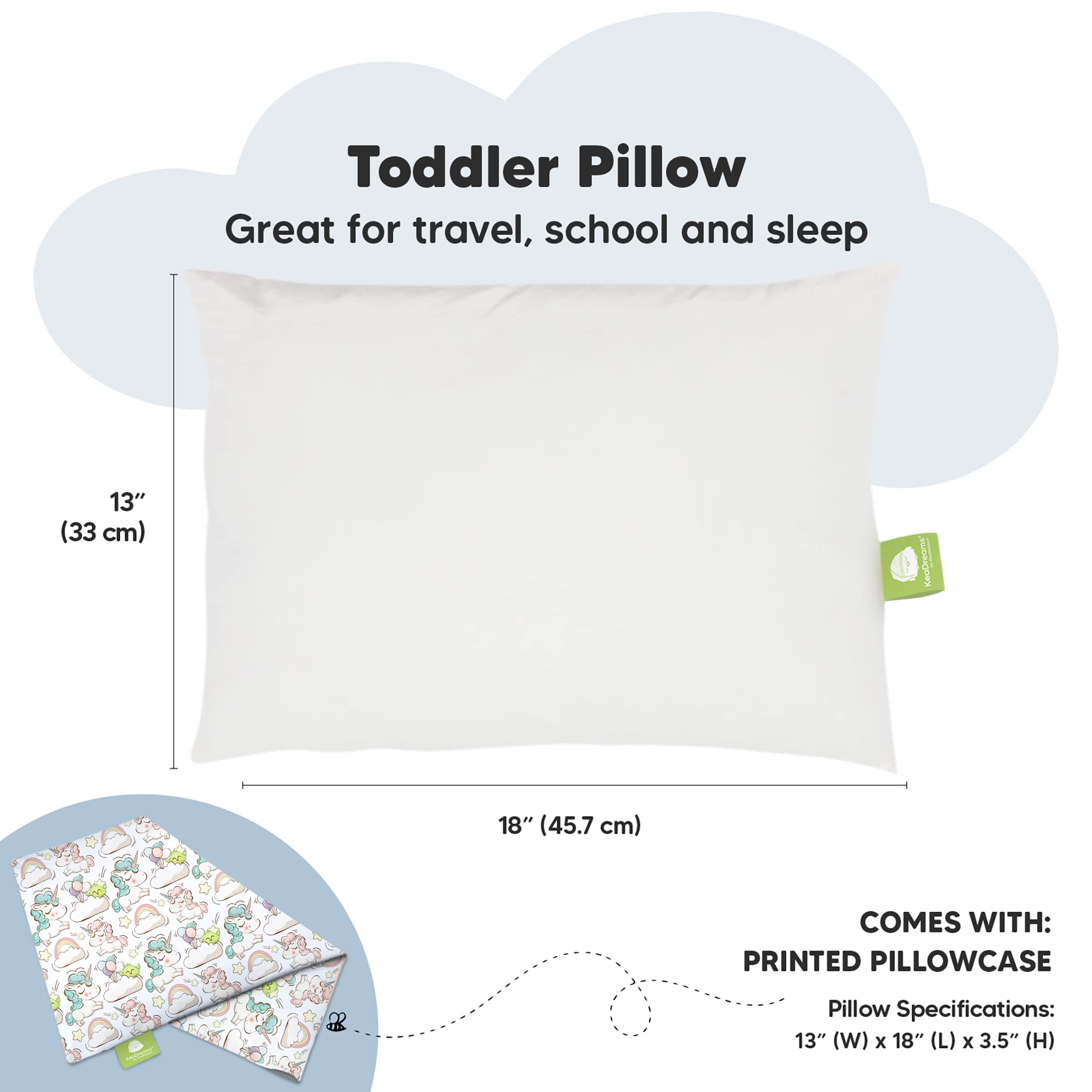 KeaBabies Toddler Pillow with Pillowcase and Toddler Pillowcase for 13X18 Pillow - 13x18 My Little Dreamy Pillow - Organic Toddler Pillow Case for Boy, Kids - Organic Cotton Toddler Pillows