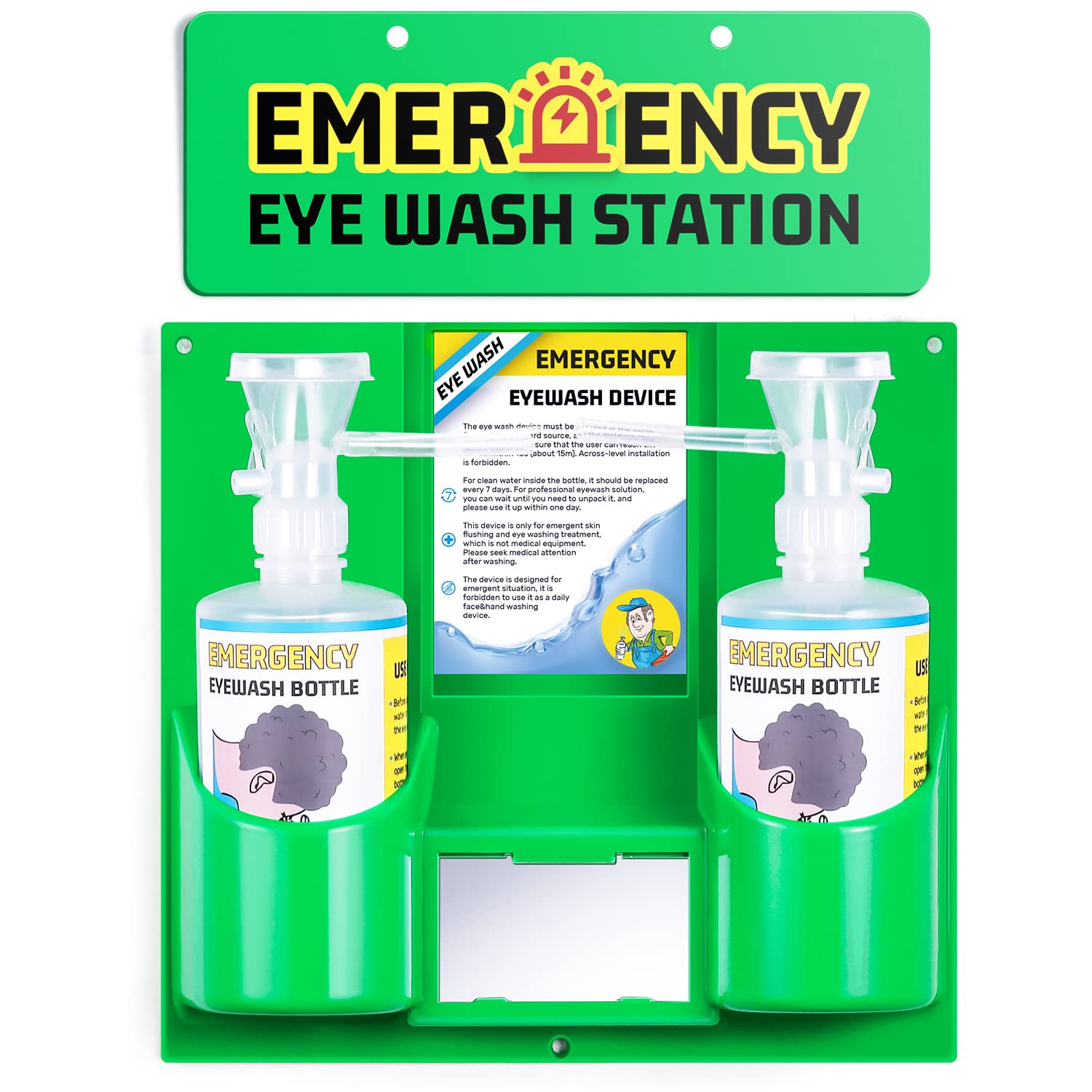 Frifreego Eye Wash Station Portable Eye Wash Kit for Emergency, Emergency Eye Wash Station with Two Bottles of 16 Ounce, Wall Mount Eyewash kit with Mirror & Emergency Sign, Personal Use, No Liquid