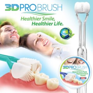 autisticare 3D Pro Brush | Three 3-Sided Toothbrush + 7-Pack Replacement Heads | Sustainable U-Shaped Triple Soft Bristle Heads + Tongue Scraper Approved | USA