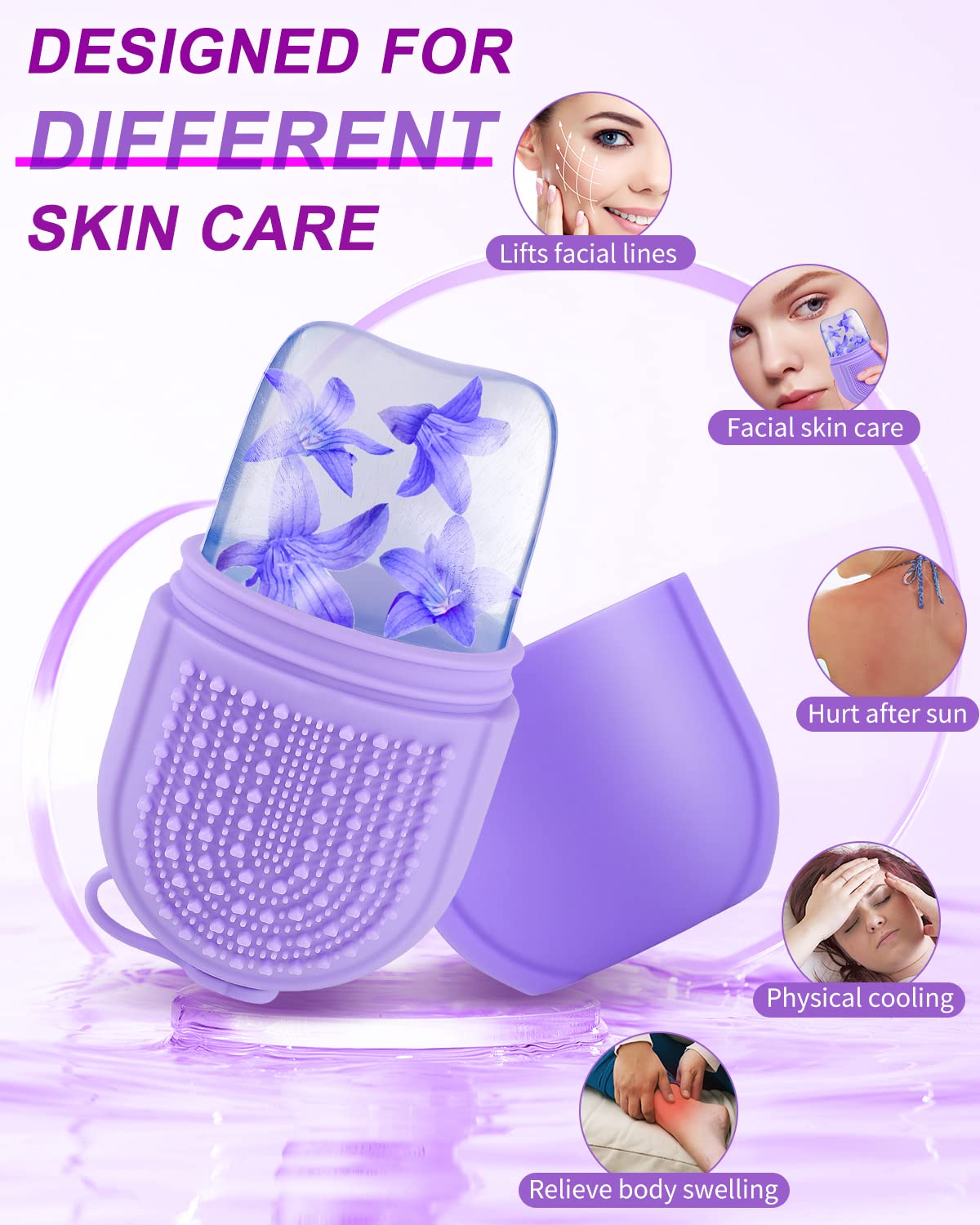 MYSEXY Ice Roller for Face & Eye, Beauty Facial Ice Rollers Ice Holder Mold Face Puffiness Relief Massage Skin Care Tools for Brighten Lubricate Shrink Pores Remove Fine Lines (Purple)