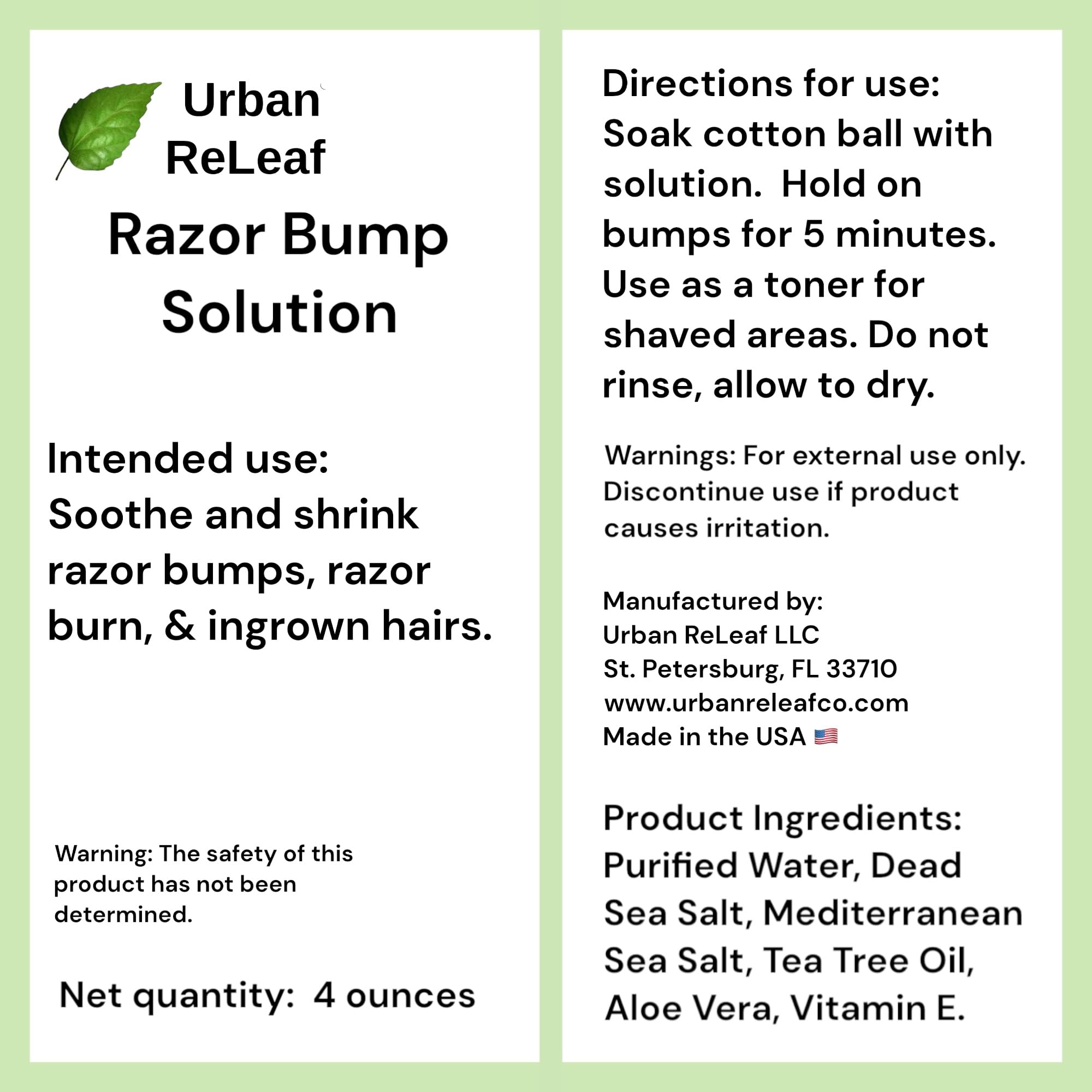 Urban ReLeaf Razor Bump Solution ! Natural Sea Salt and Tea Tree. Soothe & Gently Calm Shaving Bumps, Burns & Ingrown Hairs. Made fresh in USA! Helps Irritation.