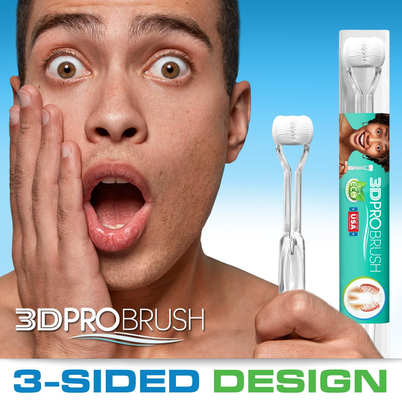 autisticare 3D Pro Brush | Three 3-Sided Toothbrush + 7-Pack Replacement Heads | Sustainable U-Shaped Triple Soft Bristle Heads + Tongue Scraper Approved | USA