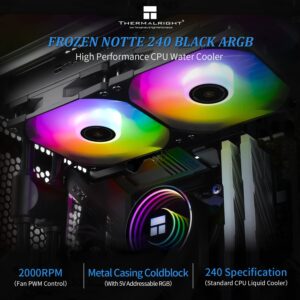 Thermalright Frozen Notte 240 Black ARGB Water Cooling CPU Cooler, 240 Black CPU Cooler Specifications, Double PWM Fans, S-FDB V2 Bearings, Suitable for AMD/AM4 AM5,Intel LGA 1700/1150/1151/1200/2011