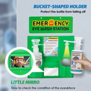 Frifreego Eye Wash Station Portable Eye Wash Kit for Emergency, Emergency Eye Wash Station with Two Bottles of 16 Ounce, Wall Mount Eyewash kit with Mirror & Emergency Sign, Personal Use, No Liquid