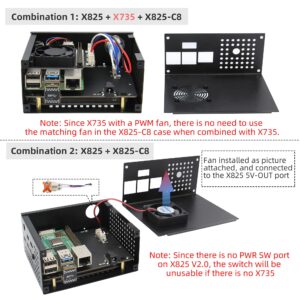 Geekworm X825 V2.0 2.5 inch SATA HDD/SSD Board + X735 Power Management Board + Metal Case with Power Switch and Cooling Fan + DC 12V 5A PSU Kit for Raspberry Pi 4 (Not Include Raspberry Pi 4)