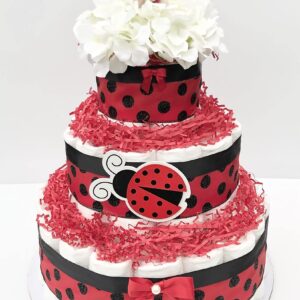 Diaper Cake - Ladybug Style - Neutral - Baby Shower - Centerpiece -3 Tier Cake - Gift