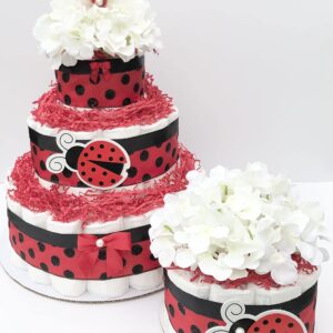 Diaper Cake - Ladybug Style - Neutral - Baby Shower - Centerpiece -3 Tier Cake - Gift