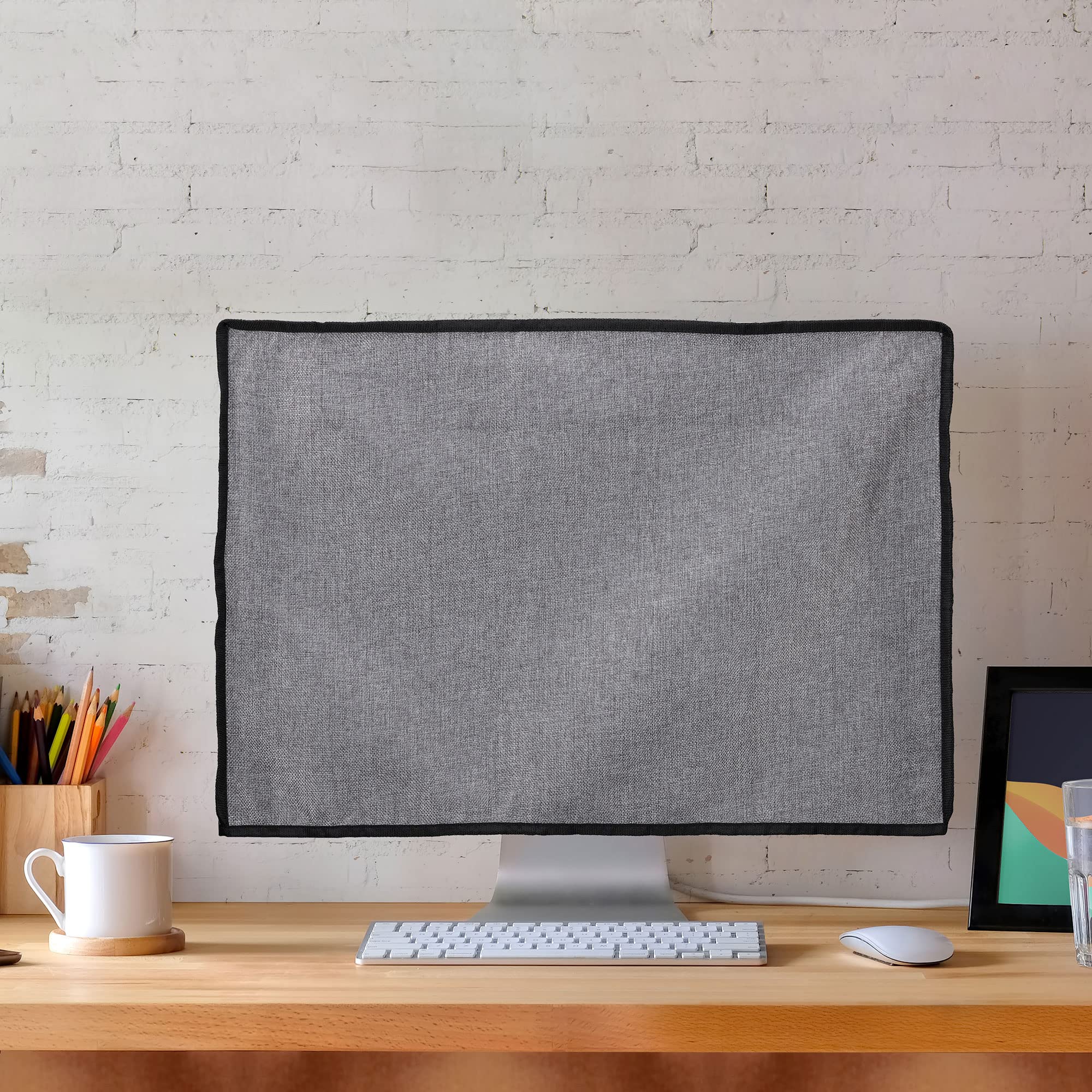 kwmobile Dust Cover for 20-22" Monitor - Linen Monitor Display Protector - Protect Your Computer Screen - Dark Grey