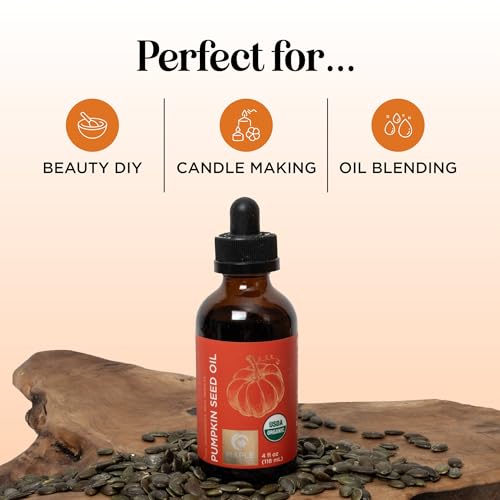 USDA Organic Pumpkin Seed Oil - 100% Pure Pumpkin Seed Oil for Hair Growth Dry Skin and Anti Aging Face Oil - Organic Hair Oil for Dry Damaged Hair and Growth - Virgin Cold Pressed & Unrefined (4oz)