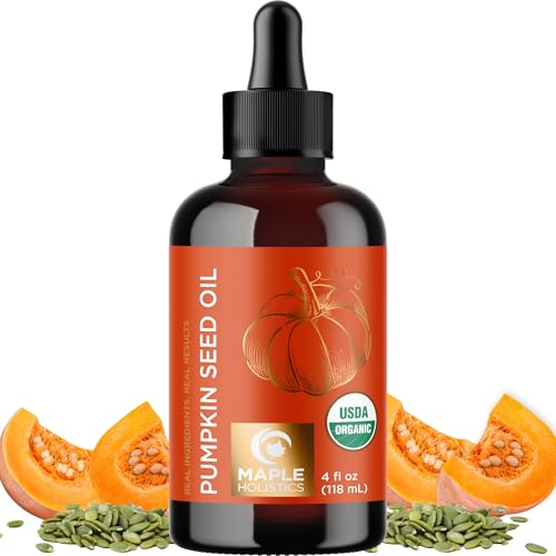 USDA Organic Pumpkin Seed Oil - 100% Pure Pumpkin Seed Oil for Hair Growth Dry Skin and Anti Aging Face Oil - Organic Hair Oil for Dry Damaged Hair and Growth - Virgin Cold Pressed & Unrefined (4oz)