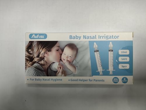 Aufisi Nasal Irrigator for Baby 10ml Professional Baby Nasal Aspirator with Safe Silicone Nasal Suction Tips Portable Baby Nasal Syringe Infant Nose Cleaner 2 Pieces