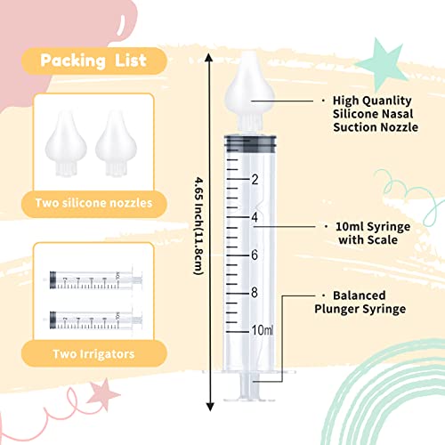 Aufisi Nasal Irrigator for Baby 10ml Professional Baby Nasal Aspirator with Safe Silicone Nasal Suction Tips Portable Baby Nasal Syringe Infant Nose Cleaner 2 Pieces