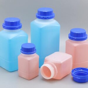 WellieSTR 5pcs Plastic Lab Chemical Reagent Bottles, 500ml/17oz Wide Mouth Liquid/Solid Square Sample Storage Container Sealing Bottles with Anti-Theft Cap - Translucent