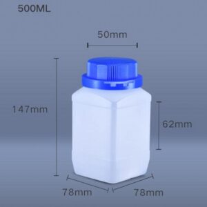 WellieSTR 5pcs Plastic Lab Chemical Reagent Bottles, 500ml/17oz Wide Mouth Liquid/Solid Square Sample Storage Container Sealing Bottles with Anti-Theft Cap - Translucent