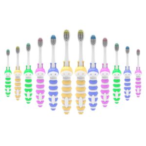 colincie kids liking cartoon toothbrush bee design cute&fun soft bristles individually wrapped for boys and girls toddlers 3-12 year (green yellow blue pink)