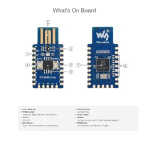 waveshare RP2040-One Microcontroller Development Board Type-A 4MB Flash Pico-Like MCU Board Based on Raspberry Pi RP2040,PCB USB-A Port,Support C/C++,MicroPython