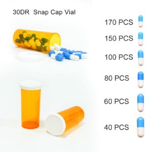 Pill Bottles with Snap Caps, Not Child Resistant Cap, Prescription Vials - Easy Open - Empty Medicine Plastic Containers for Personal Medication & Pharmacy ( 30 dram, 12pcs )