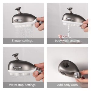 Aonbor Baby Bath Shower Head, Shark Bath Sprayer for Kids with Soft Silicone Brush Gunmetal Gray, Suitable for Children & Adults, Single Shower Head