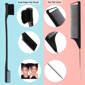 10-Piece Hair Styling Set - Teasing Brush, Triple Comb, Rat Tail, Edge Brush, Braid Tool, Loop Clips for Women, Girls, Kids, and Stylists