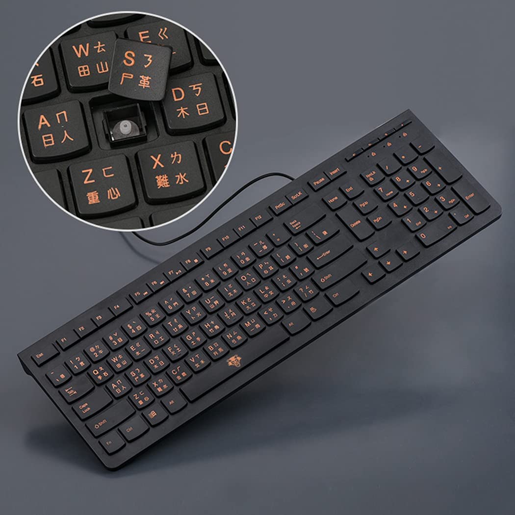 HYNAK Wired USB Keyboard, Gaming Keyboard Home Office, Work or Personal Computer Shortcuts for Notebook Computer, Chinese Beginners Computer, PC, Laptop, Black