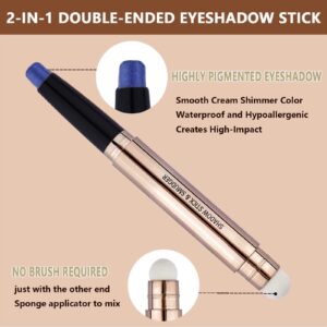 Metiplou Blue Eyeshadow Stick Eyeliner pencil Makeup Cream Shimmer Smooth Eye shadow Pencil Hypoallergenic Waterproof Long Lasting Dark Light Navy Single palette Pencil Eye shadow Pen (16#)