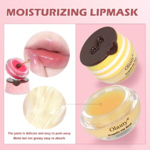 Bee Lip Balm Honey Pot, 2 PCS Strawberry & Honey Lip Masks Hydrating Prevention Dry and Cracked Lip Scrubs Exfoliator,Lip Sleep Mask Reduces Lip Lines,Lip Exfoliating BeeLip Balm Sleeping Lip Mask