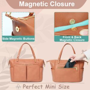 MOMINSIDE Small Diaper Bag Tote, Mini Diaper Bag Purse with 13 Pockets, Leather Crossbody Diaper Bag, Diaper Clutch Organizers,2 Insulated Pockets(Brown)