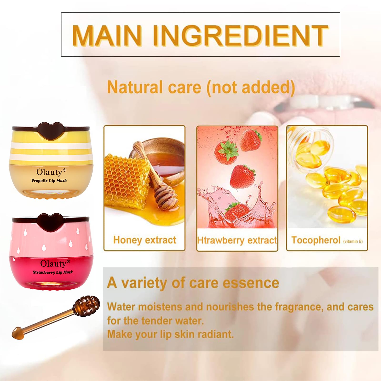 Bee Lip Balm Honey Pot, 2 PCS Strawberry & Honey Lip Masks Hydrating Prevention Dry and Cracked Lip Scrubs Exfoliator,Lip Sleep Mask Reduces Lip Lines,Lip Exfoliating BeeLip Balm Sleeping Lip Mask