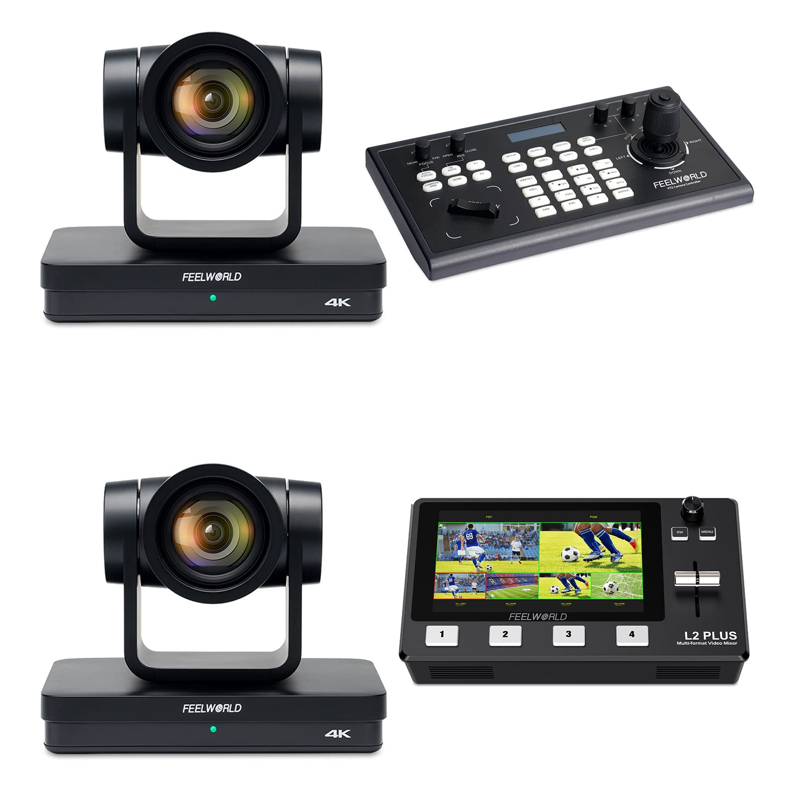 FEELWORLD UHD4K12X PTZ Camera and KBC10 PTZ Controller L2 Plus Video Switcher Bundle